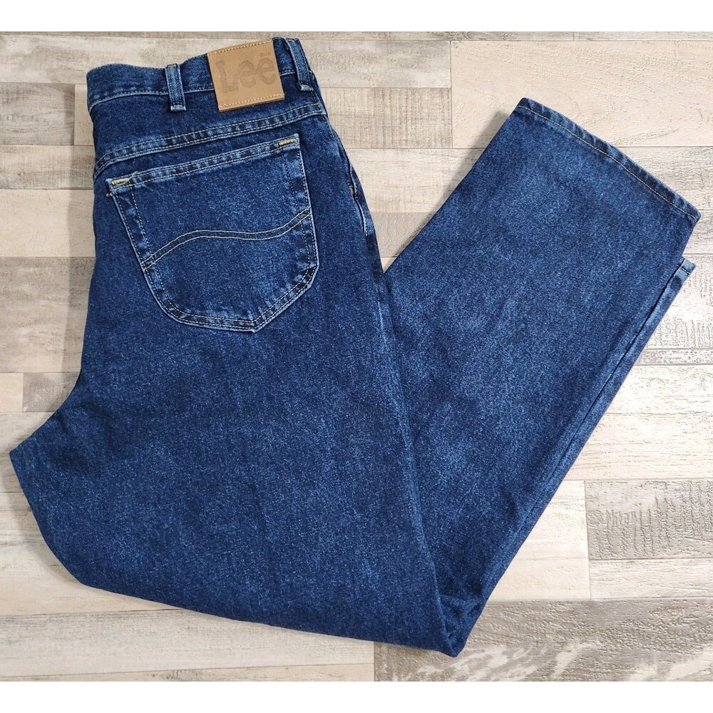Vtg Lee Jeans Mens 38x30 Dark Wash Straight Leg Made In Mexico USA Fabric Clean